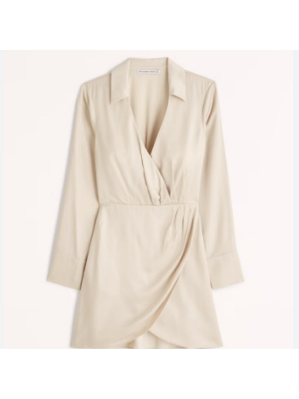 Abercrombie & Fitch Cream Faux-Wrap Long Sleeve Dress